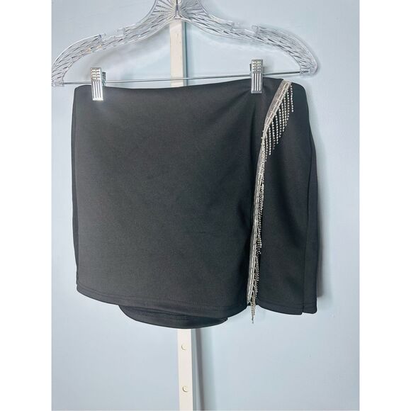NWT See Me Shine Fringe Mini Skort Black Large - Picture 2 of 5